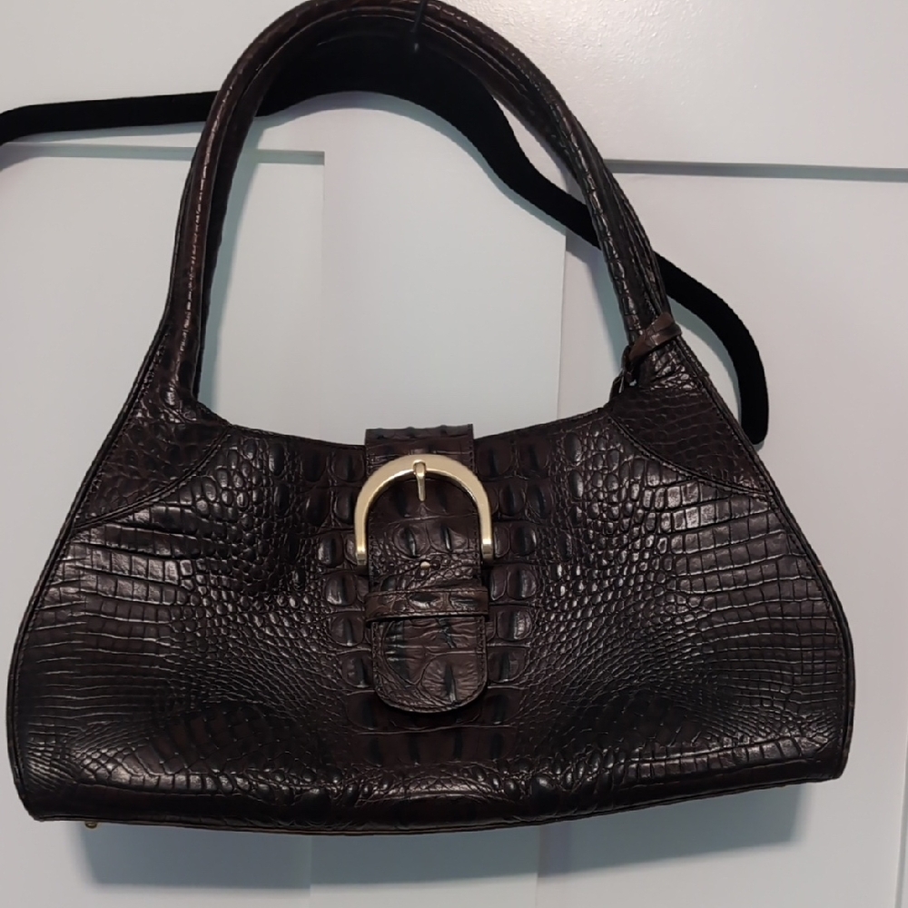 Brahmin Dark Brown Croc-Embossed Shoulder Bag
